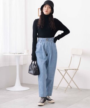 WEGO ウエストフリルマムデニムパンツ デニム淡色