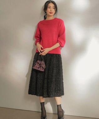 組曲 L へアリーヤーンボートネック ニット チェリーピンク系