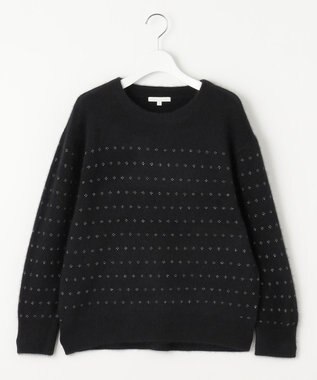 自由区 L ウールジャカードラメ ニット ブラック系