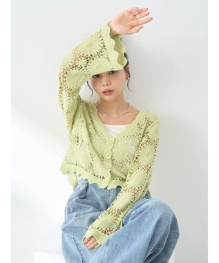 earth music&ecology クロシェ風カーディガン Lime Green
