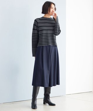 自由区 【洗える】ウォッシャブルウールサキソニーキュロット パンツ ネイビー