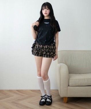 WEGO ビジューサイドドロストショートT ブラック