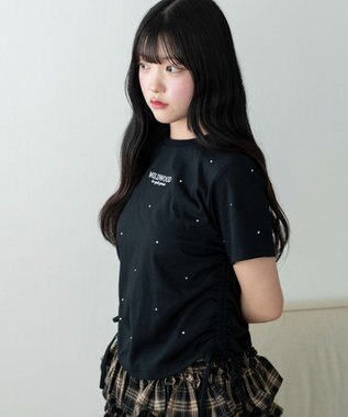 WEGO ビジューサイドドロストショートT ブラック