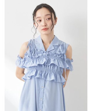 earth music&ecology ＳＥＴ２点シャーリングビスチェ×シャツワンピース Sax