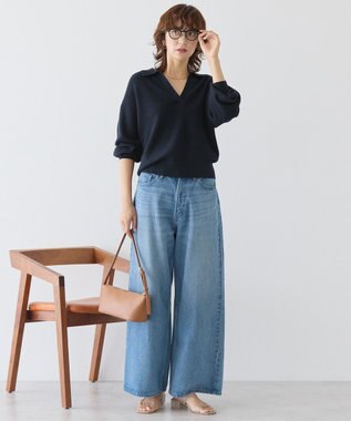 AMERICAN HOLIC バイパチ片畦衿付きニットプルオーバー Navy