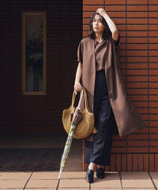 自由区 【接触冷感・速乾・UVカット・撥水・防シワ】リネンライクツイル ワイドストレート ネイビー系