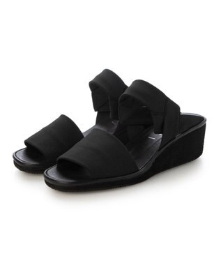 MODE ET JACOMO <D'ICI>ストレッチクロスウェッジサンダル ブラック