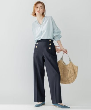 23区 【洗える】コットンシルクローン スキッパー ブラウス スカイブルー系