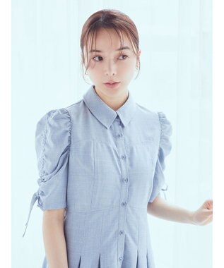 earth music&ecology 袖ドロストシャツワンピース Blue