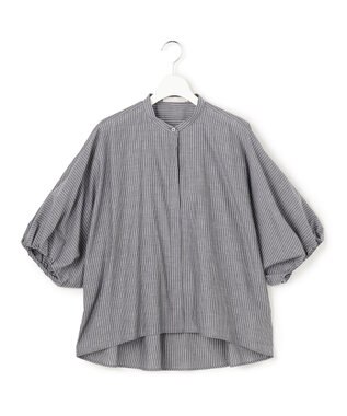 ICB L ソフトコットンローン シャツブラウス ブラックストライプ