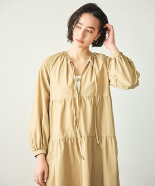#Newans 【撥水加工/洗濯機可能】〈全身をさりげなくカバー〉リラクシーティアードワンピース ベージュ