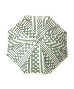槇田商店 Kirie ドットとストライプ フォレストグリーン 折りたたみ傘 緑