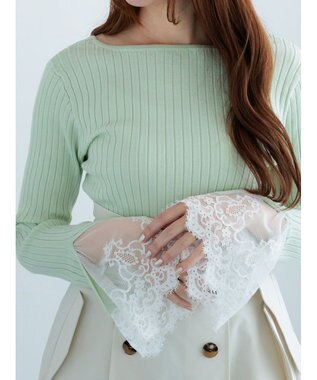 Te chichi レースカフスリブニット