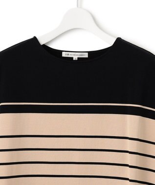 23区 S 【洗える】ランダムボーダー フレンチスリーブ カットソー ベージュ×ブラック