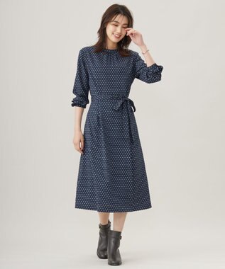 J.PRESS LADIES L 【洗える】ジオメトリックプリント ワンピース ブルーグレープリント系