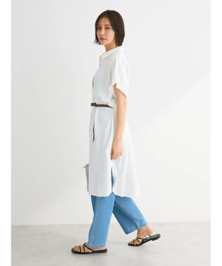 Green Parks ＳＥＴ２点　合皮ベルト＋ミディシャツワンピース Off White