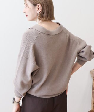 AMERICAN HOLIC バイパチ片畦衿付きニットプルオーバー Gray Beige