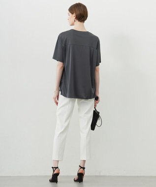 ICB L 【接触冷感・UVケア・洗える】シルケットスムースコンビ Tブラウスカットソー チャコール系