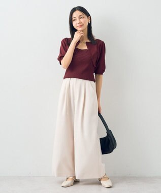 earth music&ecology ビット付きニットプルオーバー Bordeaux