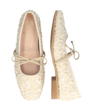 Bridget Birkin 【Bridget Birkin】ツイードスパンコールリボンパンプス アイボリー雑材