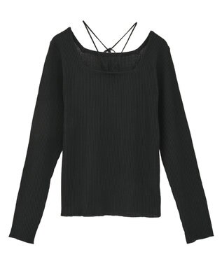 earth music&ecology 【洗濯機洗い可】スクエアホルターネックリブプルオーバー Black