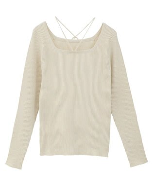earth music&ecology 【洗濯機洗い可】スクエアホルターネックリブプルオーバー Ivory