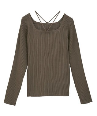 earth music&ecology 【洗濯機洗い可】スクエアホルターネックリブプルオーバー Brown