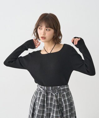earth music&ecology 【洗濯機洗い可】スクエアホルターネックリブプルオーバー Black