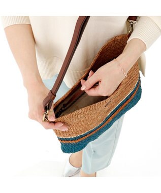 IBIZA ラフィア　ショルダーバッグ 青緑