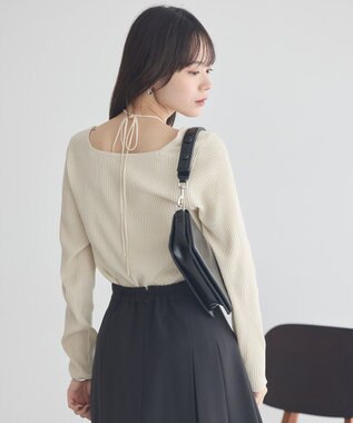 earth music&ecology 【洗濯機洗い可】スクエアホルターネックリブプルオーバー Ivory