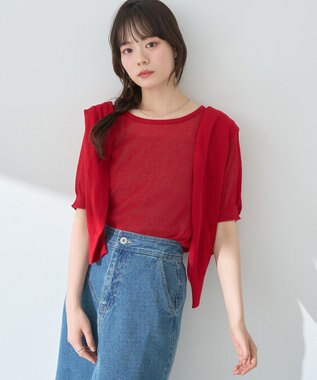 earth music&ecology ＳＥＴ２点シアーニットプルオーバー＋カーディガン Red