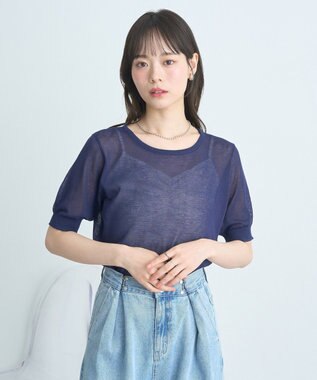 earth music&ecology ＳＥＴ２点シアーニットプルオーバー＋カーディガン Navy
