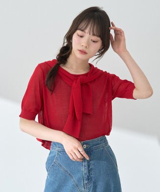 earth music&ecology ＳＥＴ２点シアーニットプルオーバー＋カーディガン Red