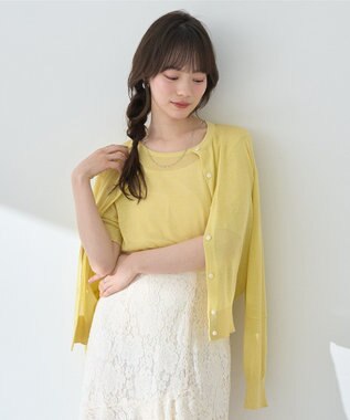 earth music&ecology ＳＥＴ２点シアーニットプルオーバー＋カーディガン Yellow