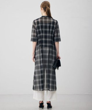 ICB L 【先行予約】ハイツイストシアーチェック シャツワンピース ブラック×オフホワイト