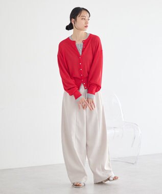 earth music&ecology ボタンアソートクルーネックカーディガン Red