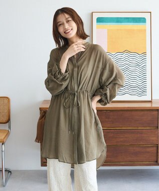 Green Parks バンドカラー比翼タック袖チュニック