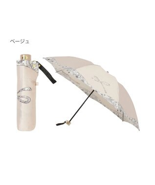 MOONBAT 【簡単開閉】ランバン オン ブルー (LANVIN en Bleu) リボン 花柄 折りたたみ傘 サテンプリント ベージュ