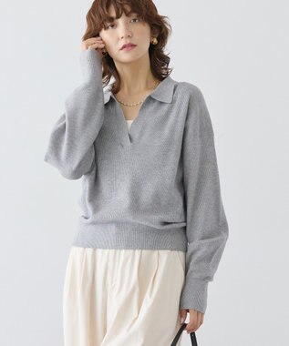 AMERICAN HOLIC バイパチ片畦衿付きニットプルオーバー Gray Mixture