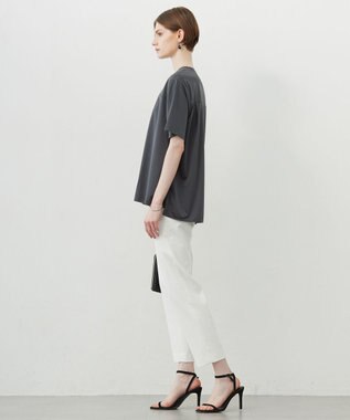 ICB L 【接触冷感・UVケア・洗える】シルケットスムースコンビ Tブラウスカットソー チャコール系