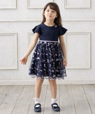 ANY KIDS 刺繍チュールガーリー ワンピース ネイビー