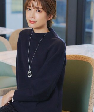 Tiaclasse 【洗える】モックネックジャガードニットプルオーバー ネイビー