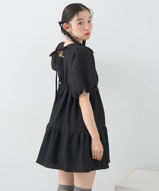 earth music&ecology バックリボンパフスリーブミニワンピース Black