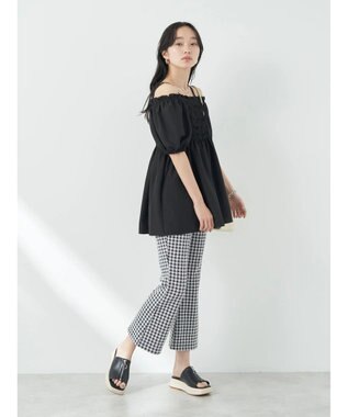 earth music&ecology ２ｗａｙショルダーシャーリングチュニック Black