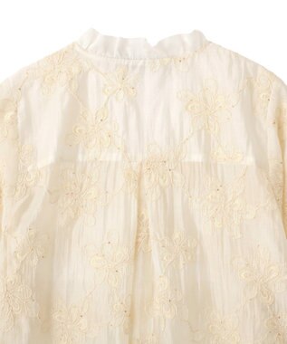 YECCA VECCA フリルVネック刺繍シアーシャツ Ivory