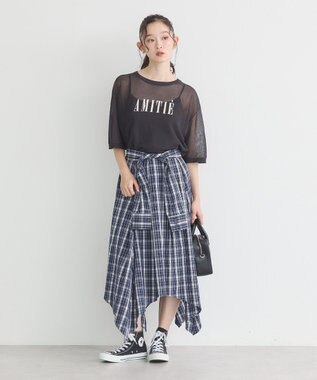 earth music&ecology イレヘムチェックシャツスカート Navy