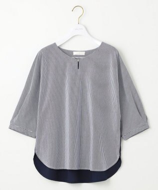 ANY SIS S 【洗える】シルケットストライプドルマン カットソー ネイビーストライプ