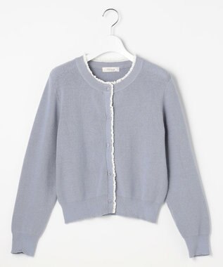 Feroux レーストリム ニット カーディガン スカイブルー系