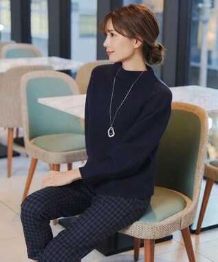 Tiaclasse 【洗える】モックネックジャガードニットプルオーバー ネイビー