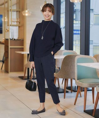 Tiaclasse 【洗える】モックネックジャガードニットプルオーバー ネイビー